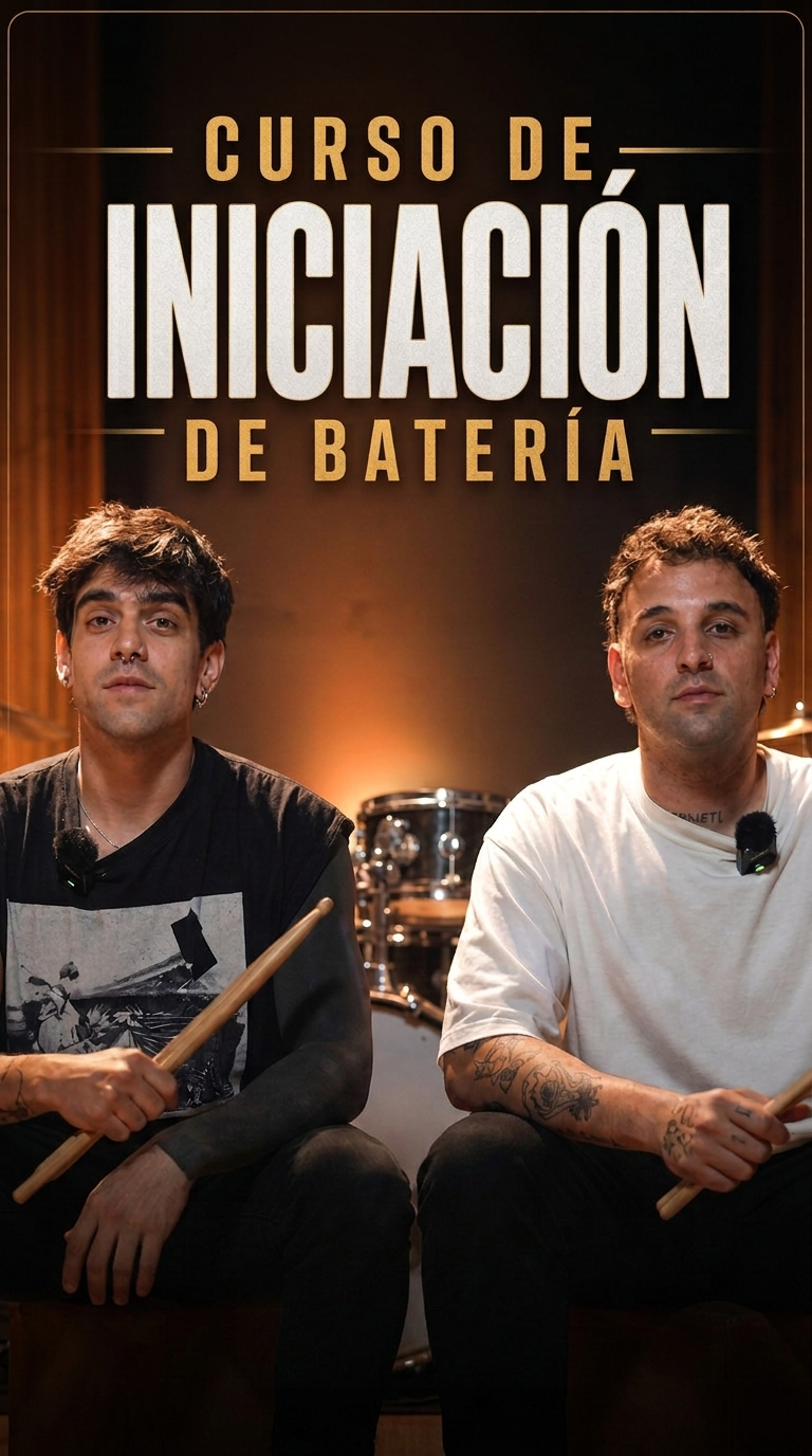Gero Peguino y Lautaro Lezcano en el estudio de Astor, dictando el Curso de Iniciación de Batería
